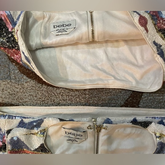 Bebe Sequined Covered Aztec Motif Sleeveless Crop Top w Matching Mini Skirt - Picture 11 of 11